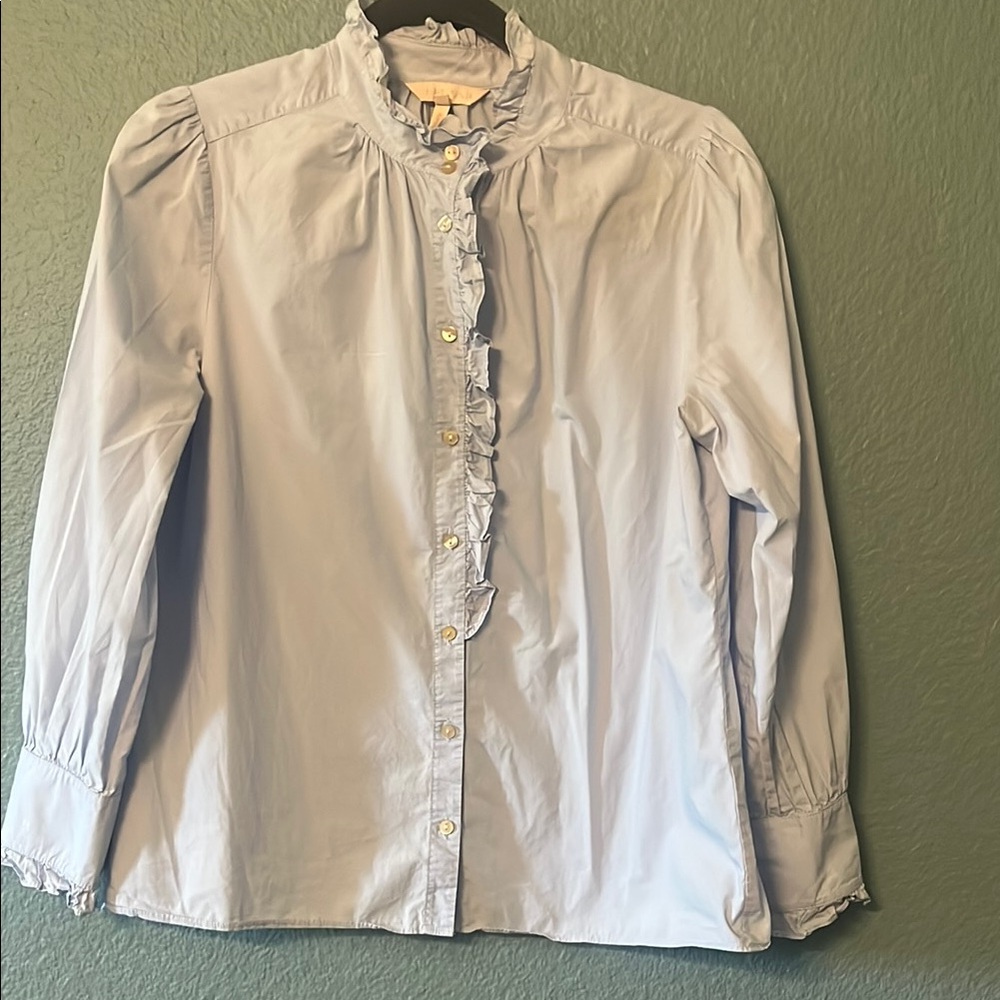 Rebecca Taylor Blue Puff Sleeve Button Down Shirt